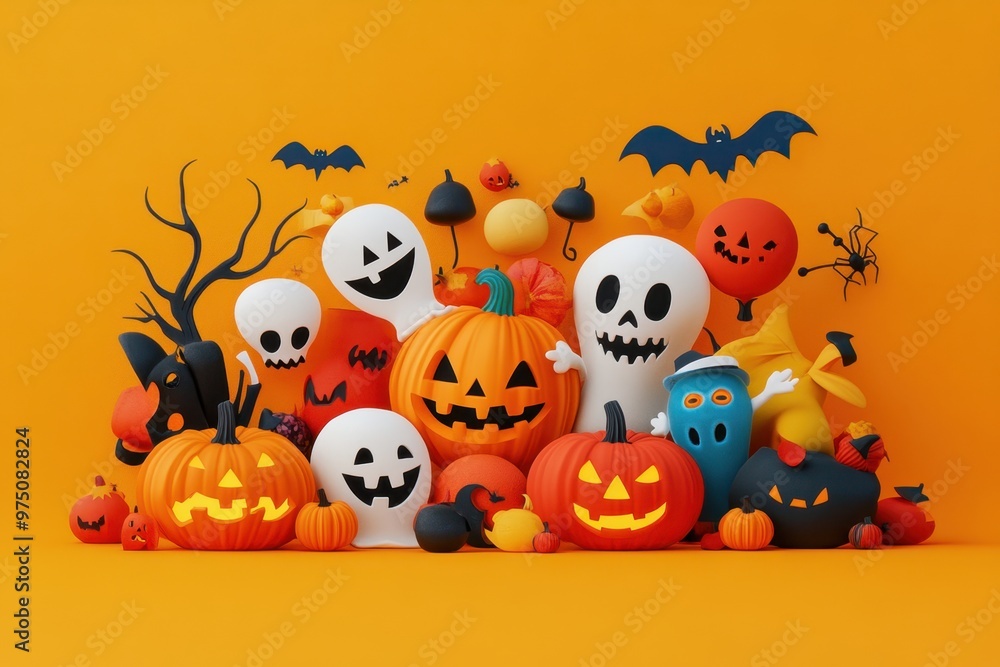 Naklejka premium Festive and Hyper-Realistic Halloween Illustration with Fun Characters for Cheerful Celebrations