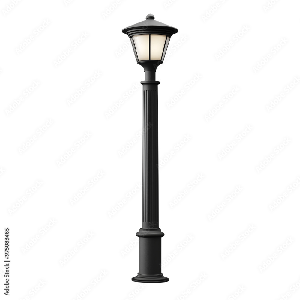 Black street lamp with white frosted glass on transparent background Black street lamp with white frosted glass on transparent background