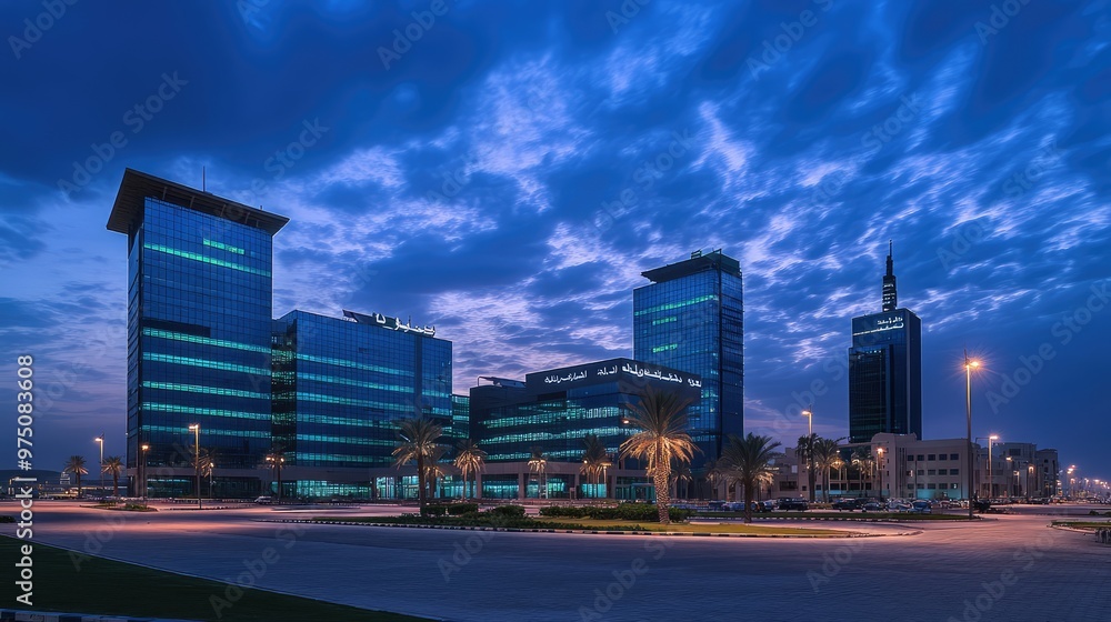 KAFD Buildings in Riyadh at Blue Hour. AI generated illustration KAFD Buildings in Riyadh at Blue Hour. AI generated illustration