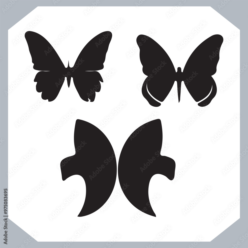 Butterfly silhouette icon, Silhouettes of butterflies. Black of funny butterflies. Insect butterfly black silhouette, Set of butterflies Butterfly silhouette icon, Silhouettes of butterflies. Black of funny butterflies. Insect butterfly black silhouette, Set of butterflies