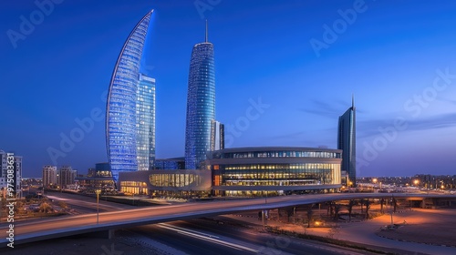 KAFD Buildings in Riyadh at Blue Hour. AI generated illustration photo