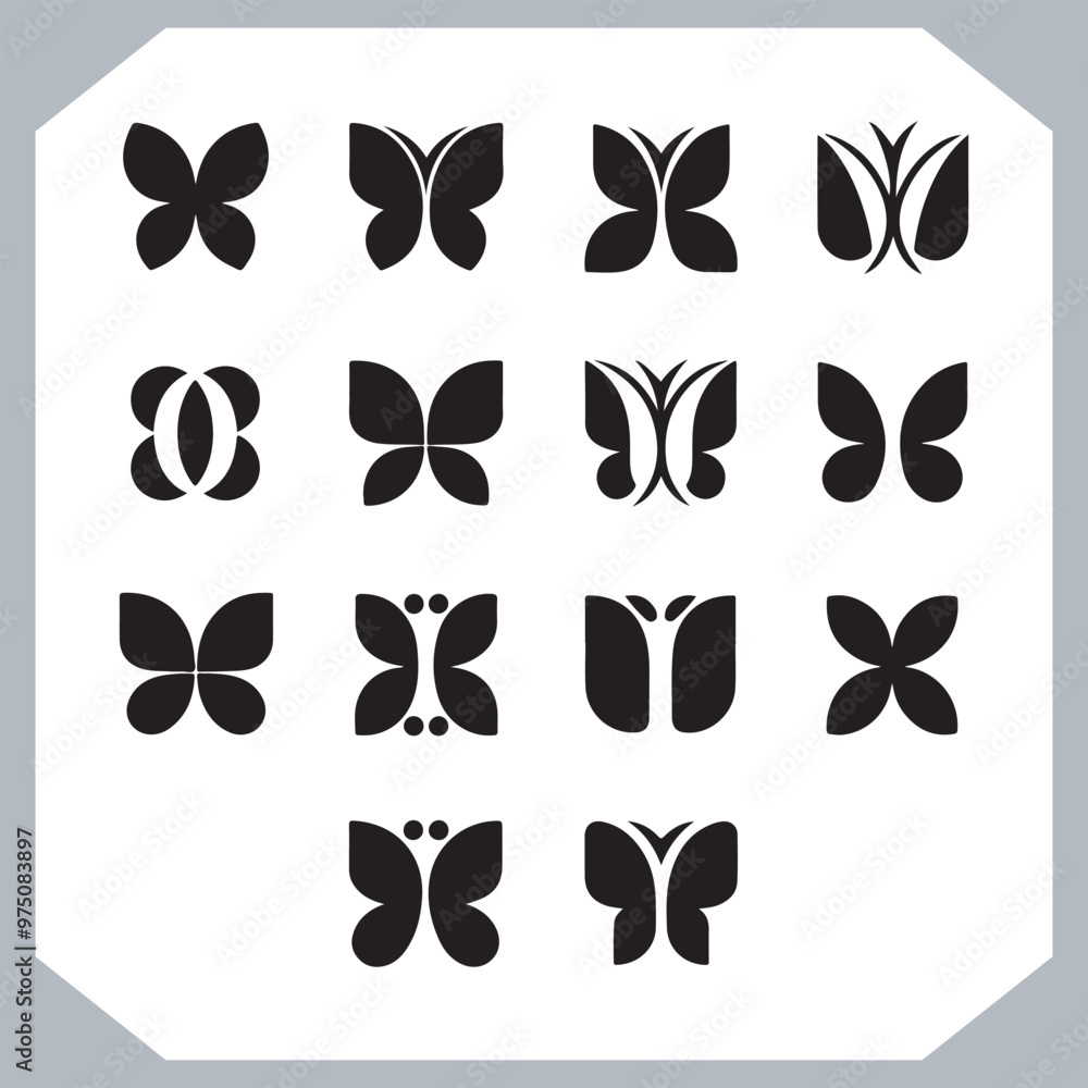 Fototapeta premium Butterfly silhouette icon, Silhouettes of butterflies. Black of funny butterflies. Insect butterfly black silhouette, Set of butterflies