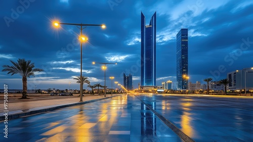 KAFD Buildings in Riyadh at Blue Hour. AI generated illustration photo