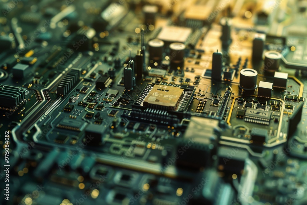 An artistic close-up of integrated circuit chips and electronic components, bathed in golden light, symbolizing technological advancement and intricacy. An artistic close-up of integrated circuit chips and electronic components, bathed in golden light, symbolizing technological advancement and intricacy.