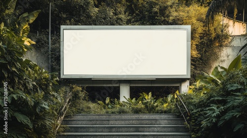 Empty Billboard in Greenery. AI generated illustration. photo