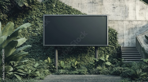 Empty Billboard in Greenery. AI generated illustration. photo