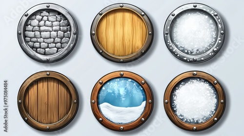 Round UI Game Frames. AI generated illustration. photo