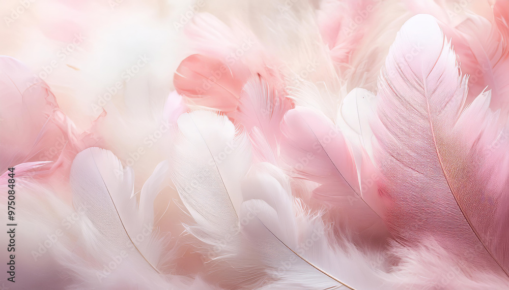 Soft pink and white feathers creating a delicate and romantic background, perfect for adding a touch of elegance Soft pink and white feathers creating a delicate and romantic background, perfect for adding a touch of elegance