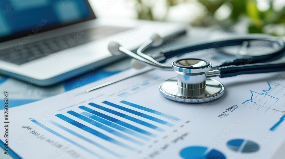 Stethoscope and Healthcare Business Growth. AI generated illustration. Stethoscope and Healthcare Business Growth. AI generated illustration.