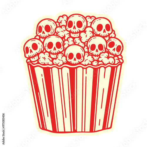 popcorn bucket with skulls Halloween sticker illustration