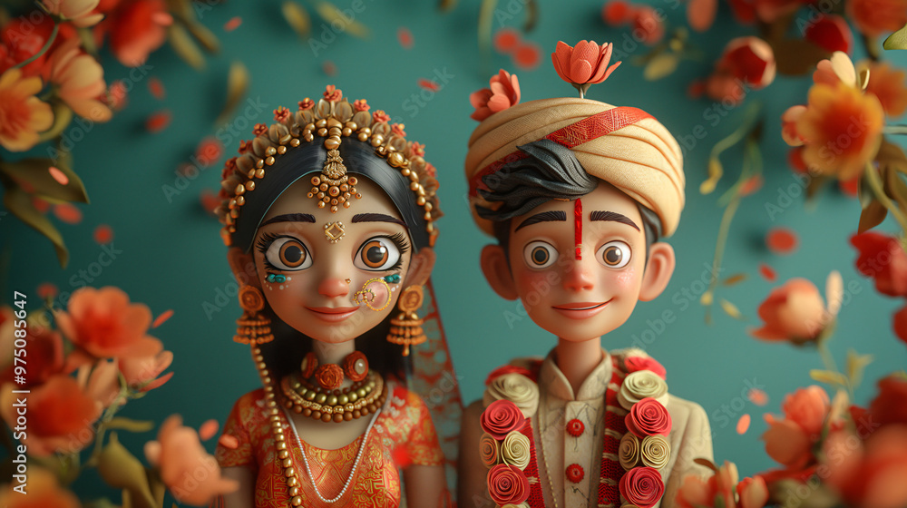 Indian bride and groom cartoon illustration Indian bride and groom cartoon illustration