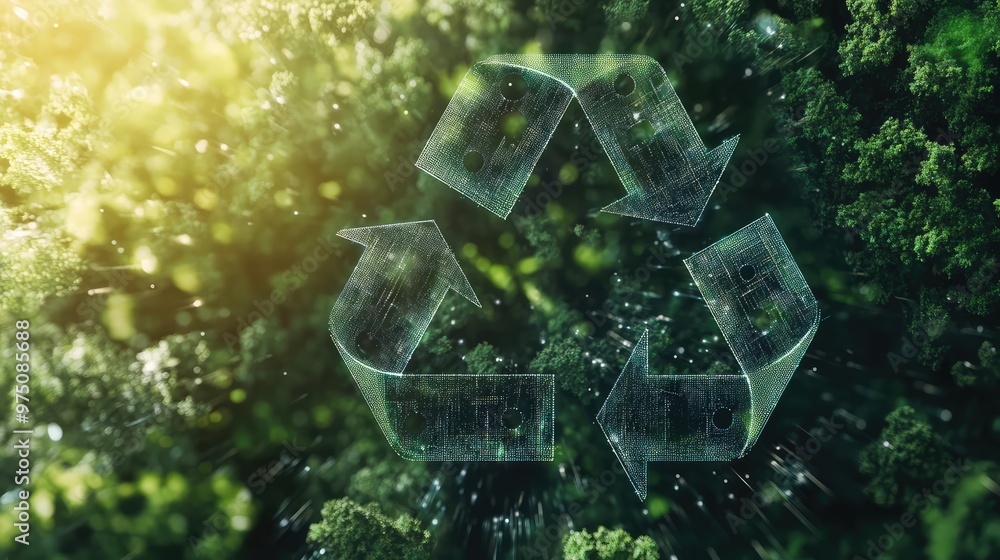 Circular economy icon on nature background. AI generated illustration. Circular economy icon on nature background. AI generated illustration.