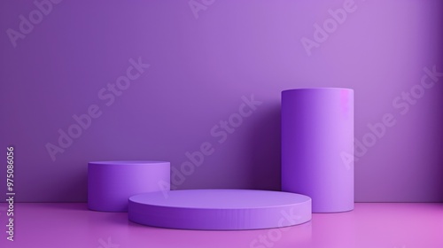 Minimal purple double cylinder pedestal for product showcase display. photo