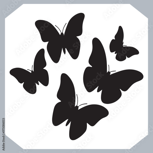 Butterfly silhouette icon, Silhouettes of butterflies. Black of funny butterflies. Insect butterfly black silhouette, Set of butterflies