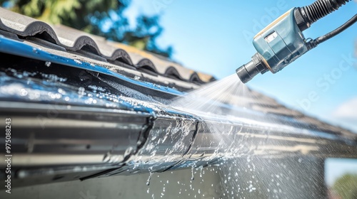 Gutter Cleaning with Pressure Washer. AI generated illustration
