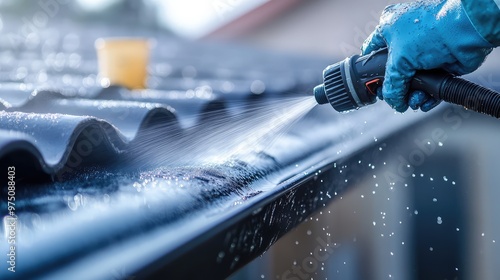 Gutter Cleaning with Pressure Washer. AI generated illustration photo