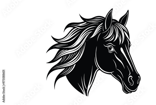 Head of horse linocut silhouette art illustration