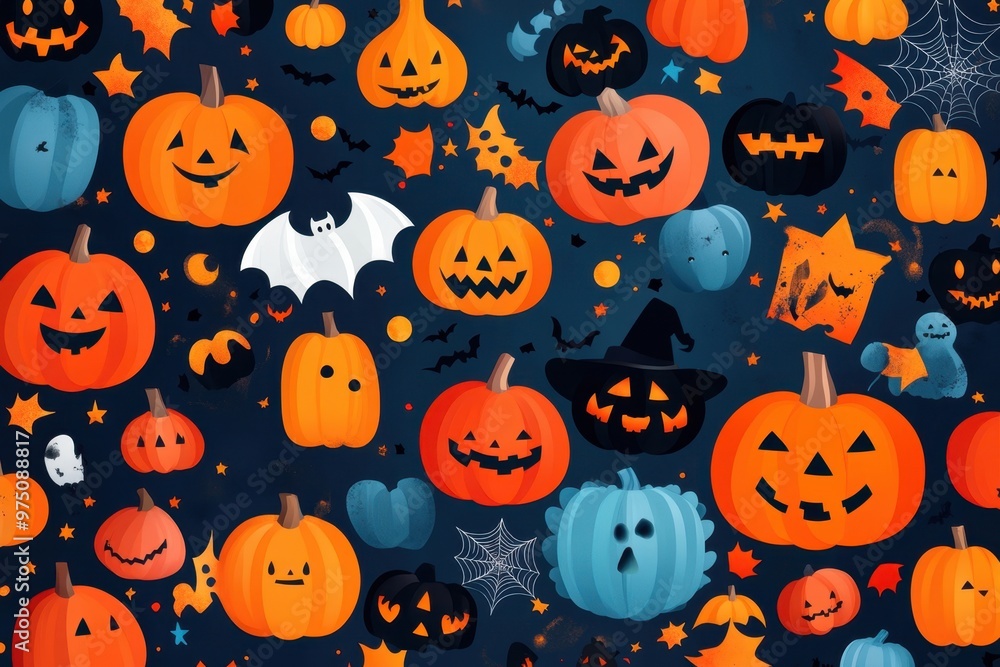 Spooky Fun: Vibrant Cartoon Pumpkins Background for Engaging Halloween Scene Spooky Fun: Vibrant Cartoon Pumpkins Background for Engaging Halloween Scene