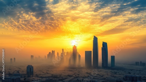 Sunset Over King Abdullah Financial District. AI generated illustration