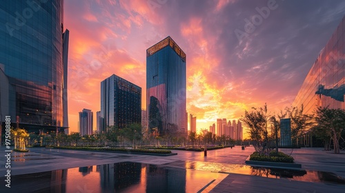 Sunset Over King Abdullah Financial District. AI generated illustration