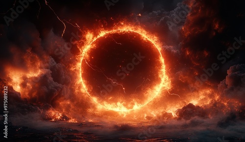 Fiery Ring of Fire in a Stormy Sky