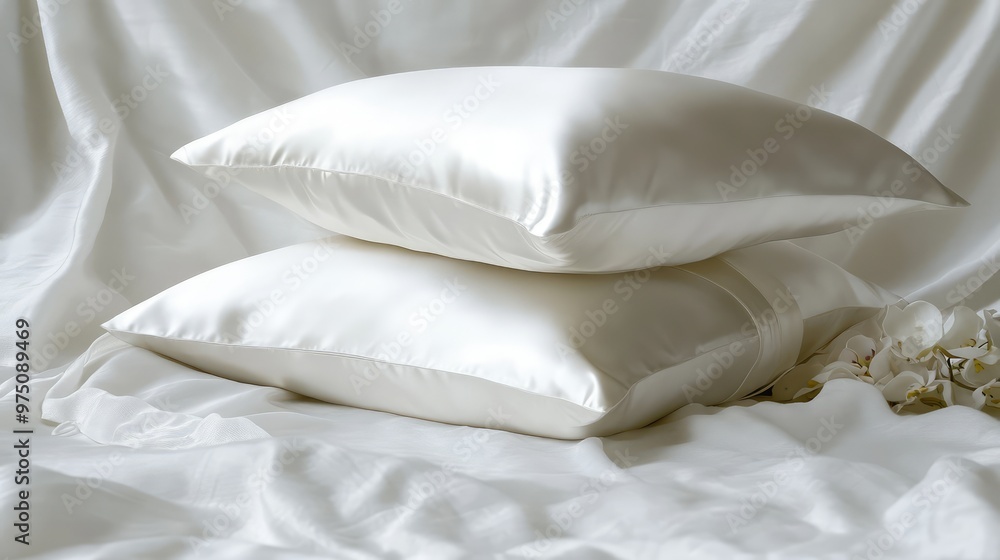 Obraz premium White Pillows Bedding. AI generated illustration