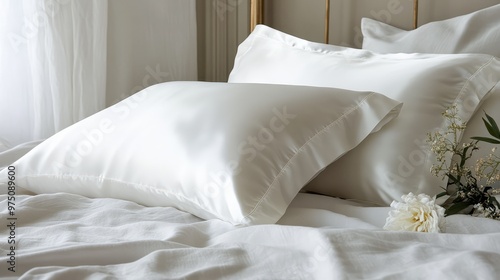 White Pillows Bedding. AI generated illustration photo