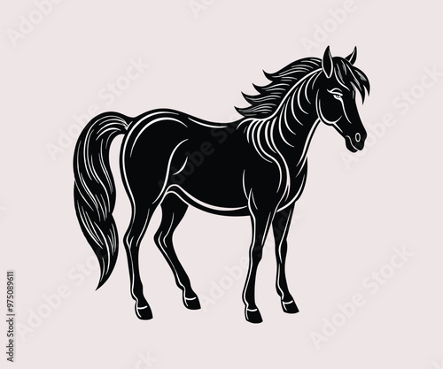 Linocut silhouette of a horse in vector art