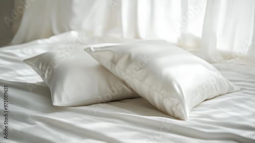 White Pillows Bedding. AI generated illustration photo