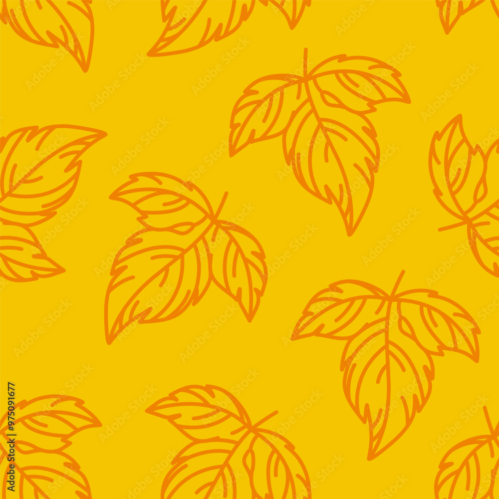 Vector seamless pattern of many contour big grape leaves. Simple hand drawn natural art. Bright autumn print. Editable outline. Funny plant design for juice packaging, fall ads layout, cute kids card Vector seamless pattern of many contour big grape leaves. Simple hand drawn natural art. Bright autumn print. Editable outline. Funny plant design for juice packaging, fall ads layout, cute kids card