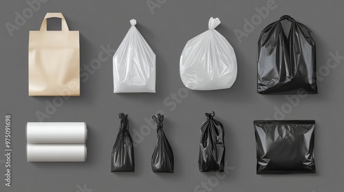 Plastic Garbage Bags Set. AI generated illustration photo