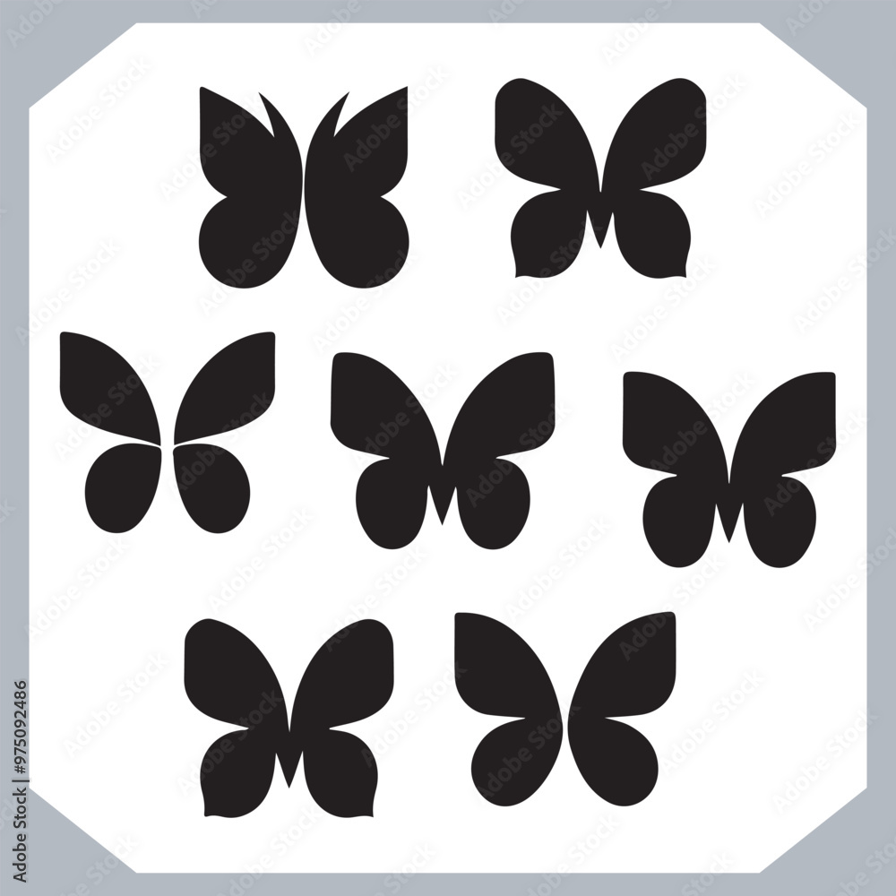 Butterfly silhouette icon, Silhouettes of butterflies. Black of funny butterflies. Insect butterfly black silhouette, Set of butterflies Butterfly silhouette icon, Silhouettes of butterflies. Black of funny butterflies. Insect butterfly black silhouette, Set of butterflies