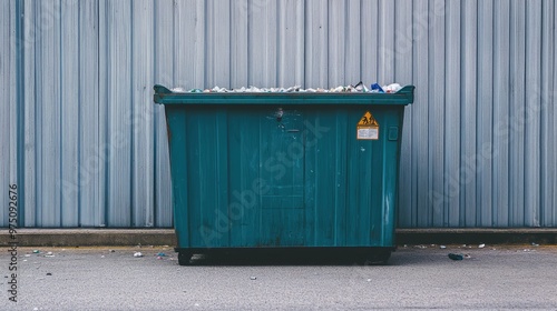 Open dumpster for waste disposal, realistic industrial container, clean composition, isolated on neutral background, ideal for recycling, sanitation, and urban scenes. AI generated illustration.