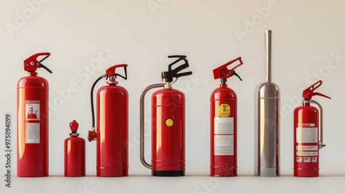 Various Fire Extinguishers. AI generated illustration photo