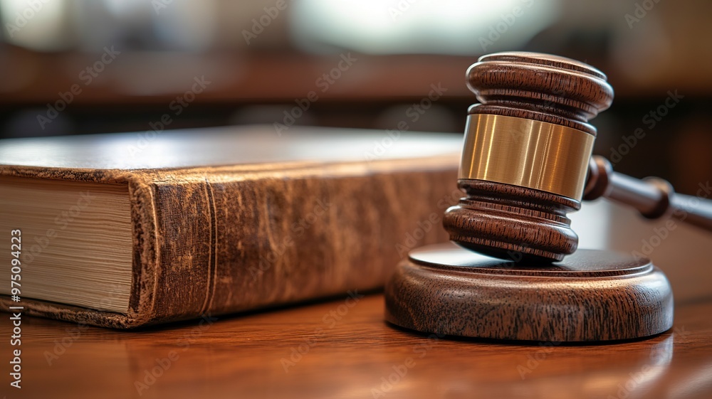 A gavel rests beside a law book, symbolizing justice and legal proceedings. A gavel rests beside a law book, symbolizing justice and legal proceedings.