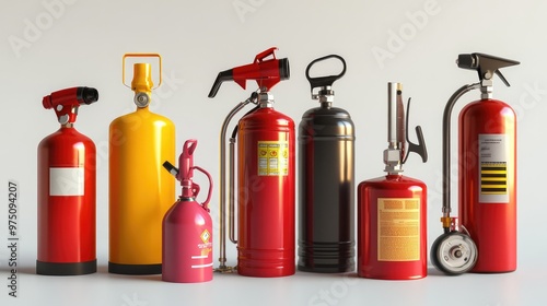 Various Fire Extinguishers. AI generated illustration photo