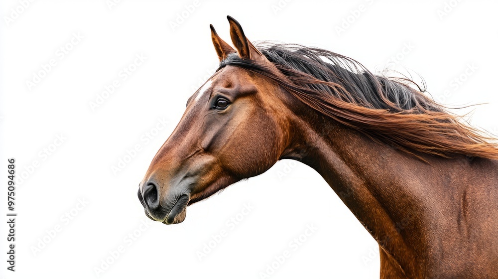 Fototapeta premium Brown Horse Portrait with Windblown Mane