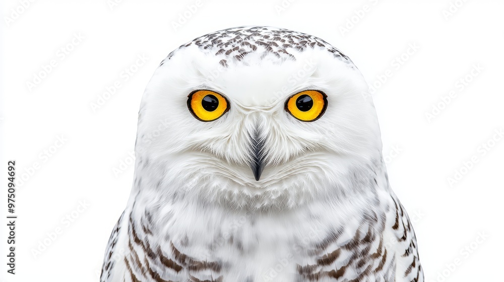 Fototapeta premium Closeup of a Snowy Owl s Face with Sharp Yellow Eyes