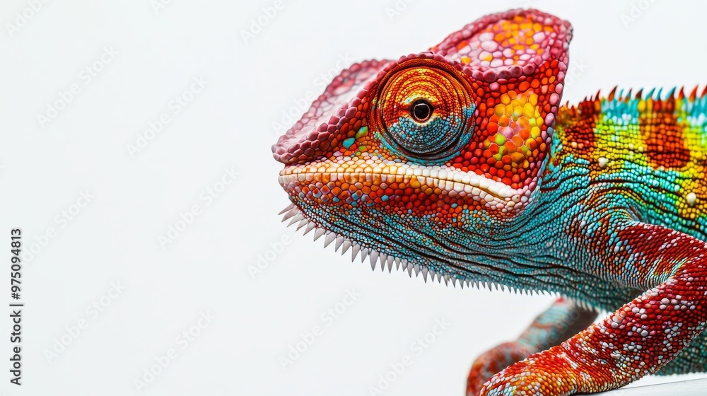 Obraz premium Closeup of a Colorful Chameleon on White Background