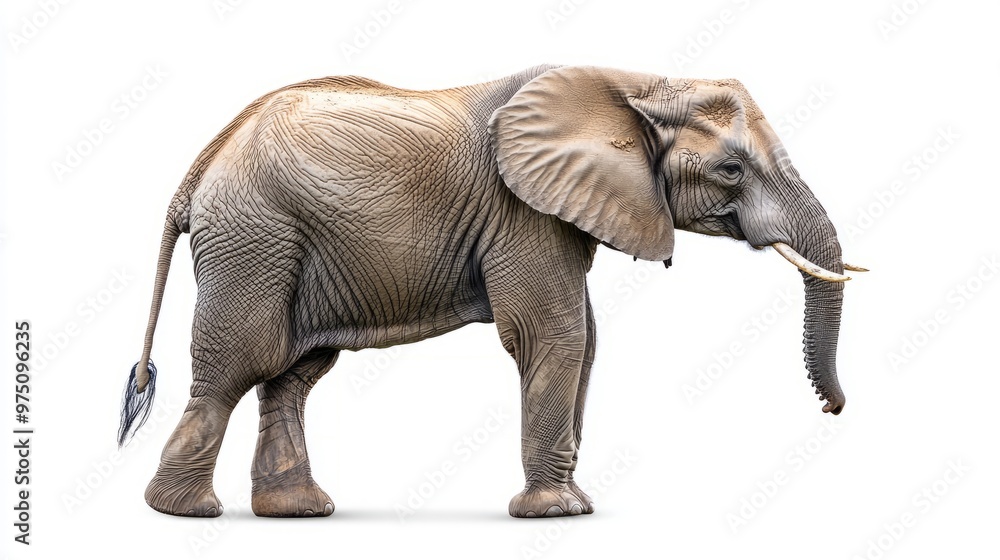 Fototapeta premium African Elephant Standing Isolated on White Background