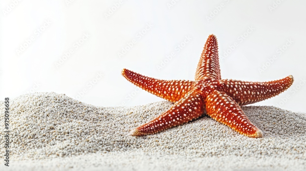 Red Starfish on White Sand Beach Summer Vacation Tropical Travel Red Starfish on White Sand Beach Summer Vacation Tropical Travel