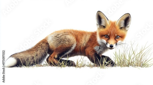 Red Fox Kit in Grass and Snow Wildlife Photography