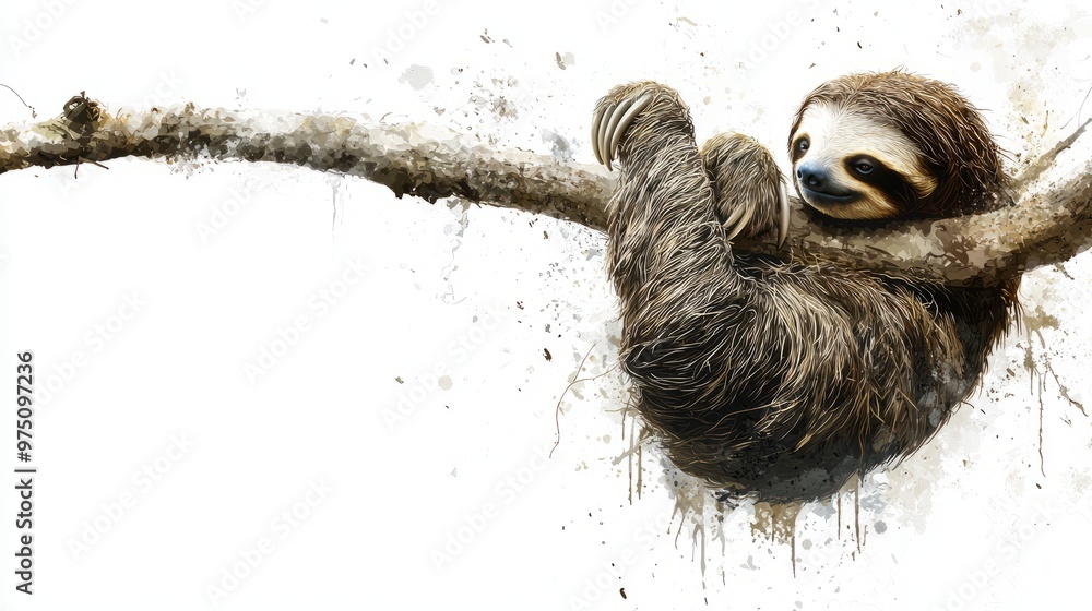 Sloth Hanging On Branch Watercolor Painting Sloth Hanging On Branch Watercolor Painting