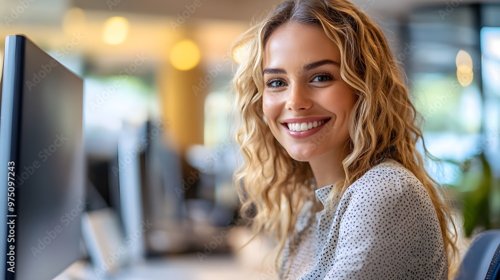 Smiling Blonde Woman in an Office Setting Smiling Blonde Woman in an Office Setting