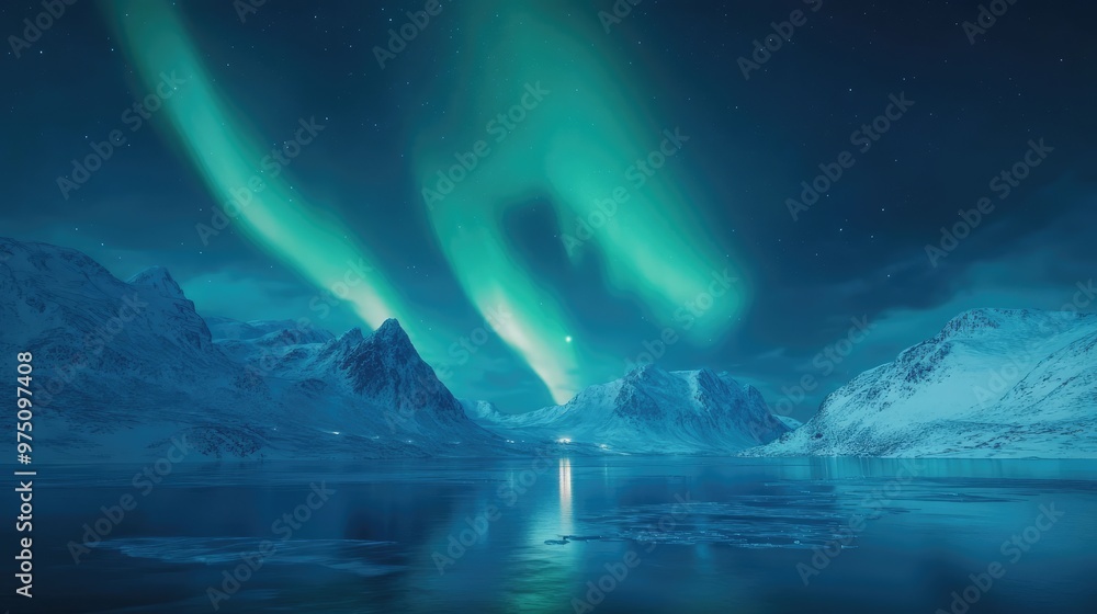 Northern Lights Over Troms. AI generated illustration Northern Lights Over Troms. AI generated illustration