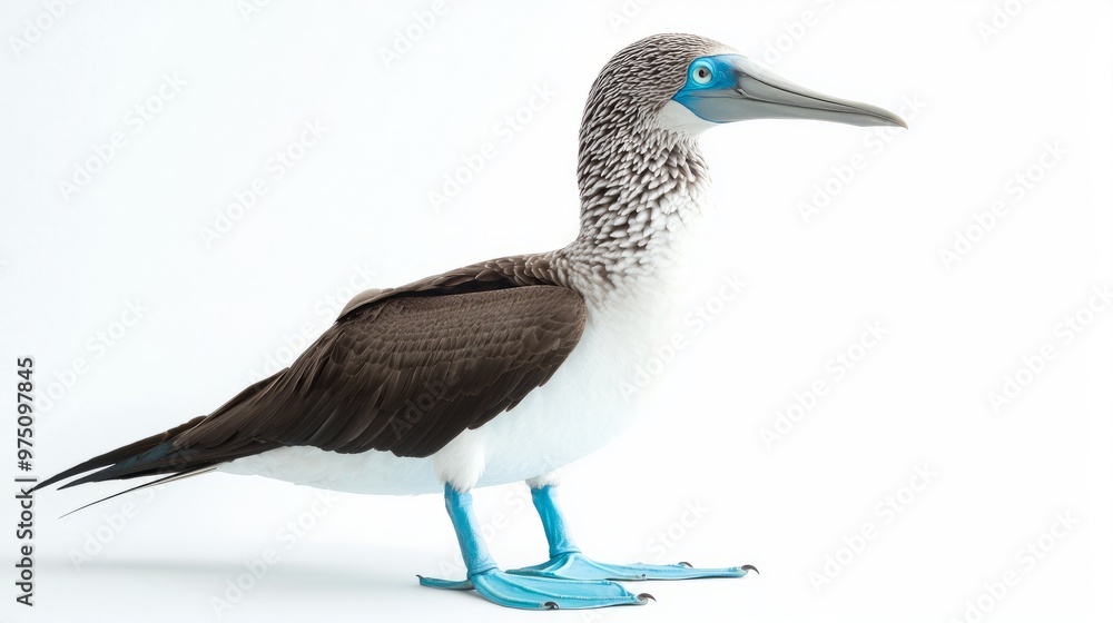 Obraz premium Blue footed Booby Bird Standing on White Background