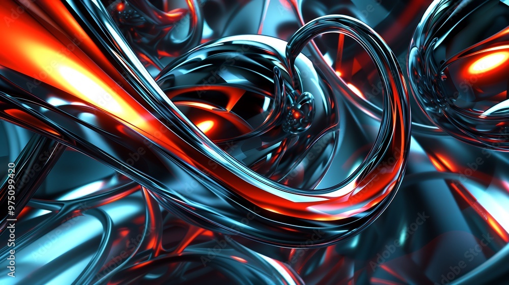 Abstract 3D Render of Intertwined Metallic Shapes in Red and Blue with Glow Effects Abstract 3D Render of Intertwined Metallic Shapes in Red and Blue with Glow Effects