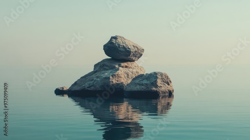 Rock Formations by Tranquil Sea. AI generated illustration photo