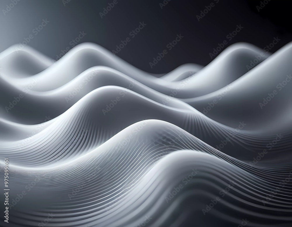 Flowing 3D waves in black and grey create a mesmerizing abstract pattern, featuring smooth curves and light gradients against a dark background that evokes artistry and tranquility. Generative AI Flowing 3D waves in black and grey create a mesmerizing abstract pattern, featuring smooth curves and light gradients against a dark background that evokes artistry and tranquility. Generative AI