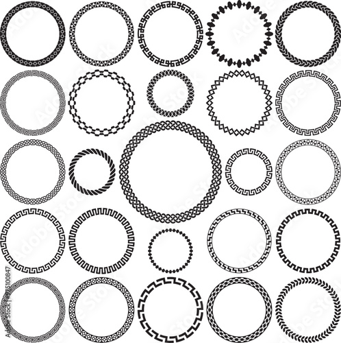 Collection of Round Decorative Border Frames with Clear Background. Ideal for vintage label designs.